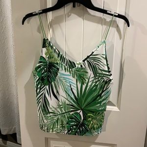 Cropped palm tree leaf print cami